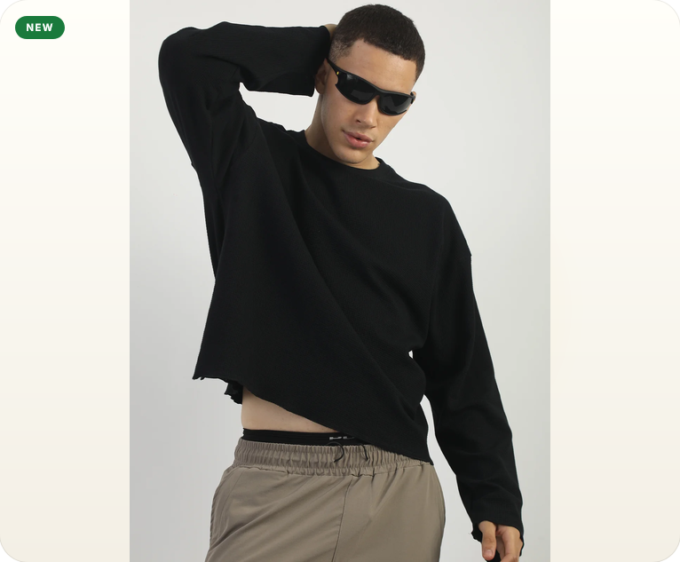 black raw edges full sleeve t-shirt